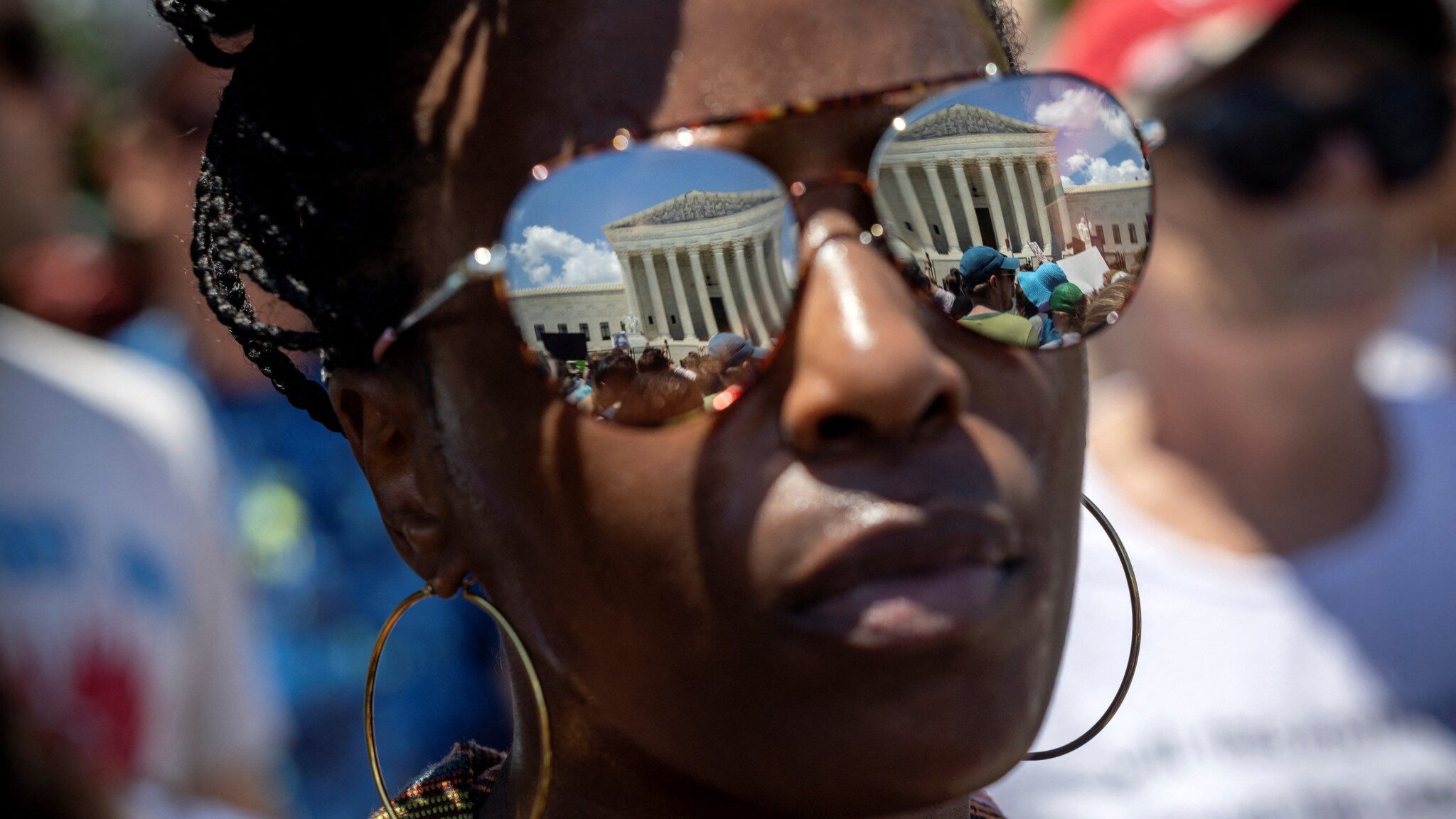 Monai Lowe, 33, demonstrates for abortion rights after the Supreme Court overturned Roe v. Wade.