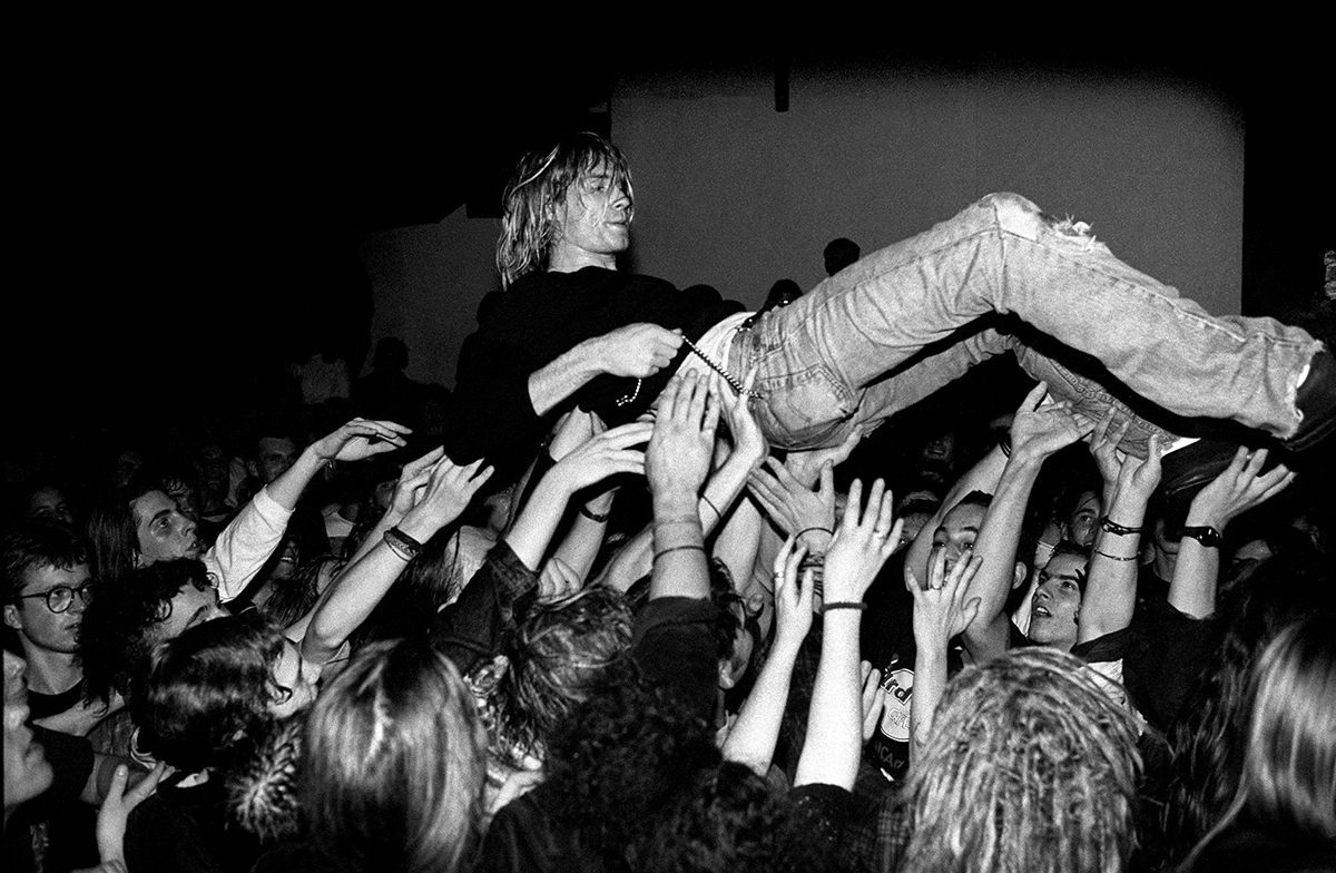 FRANKFURT, GERMANY - NOVEMBER 12: singer and guitarist with Nirvana, Kurt Cobain performs live on stage in Frankfurt, Germany on November 12 1991