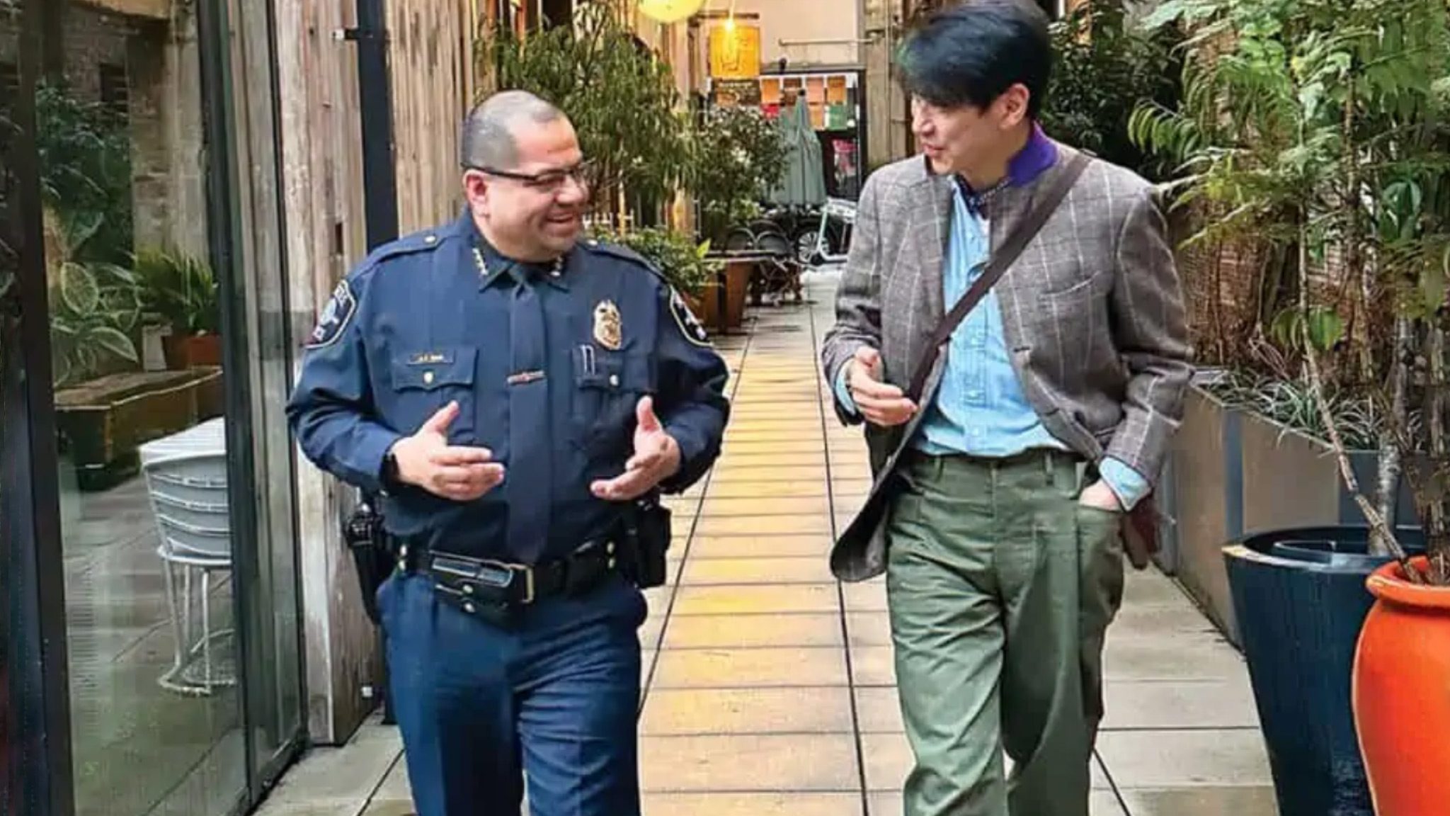 Police chief Adrian Diaz with publisher Jonathan Sposato