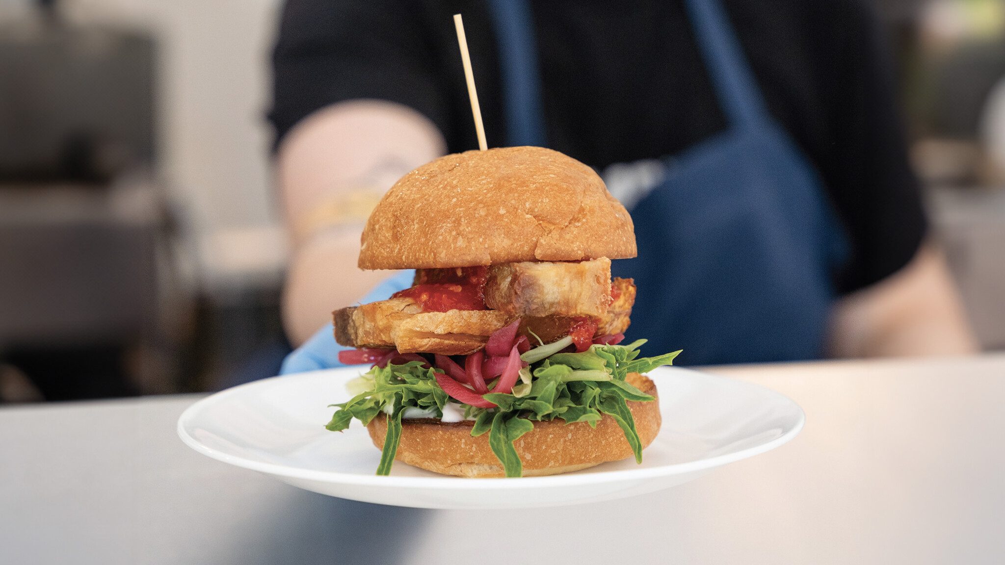 This roasted pork belly
sandwich can be found at Layers Green Lake.