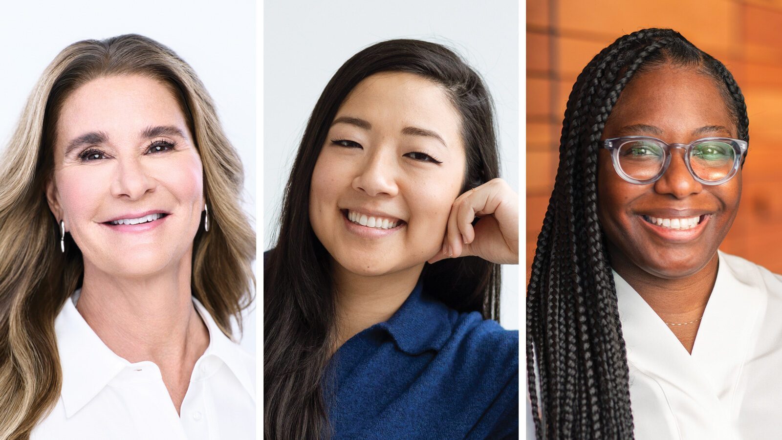 Three trailblazing women, each smiling, are pictured in separate headshots against different backgrounds. They have varying hairstyles and wear business casual attire.