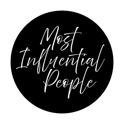 A black circle with the words "Most Influential People" written in white cursive font.