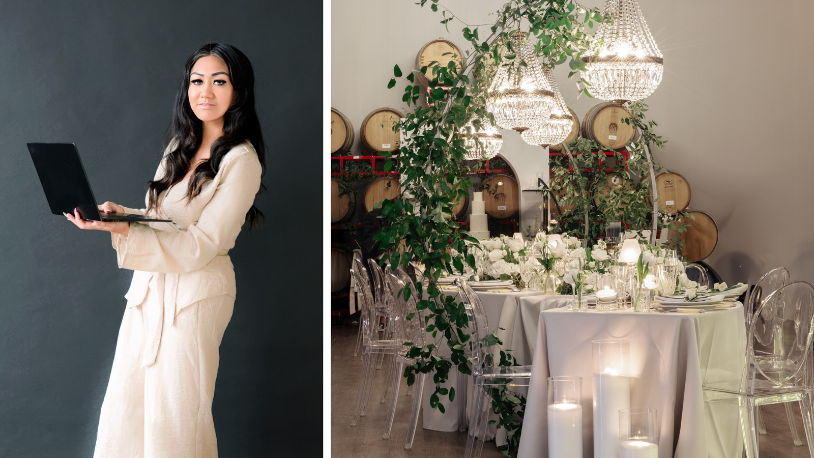 A woman in a white dress.